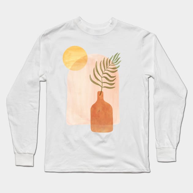 Boho vase and palm leaf Long Sleeve T-Shirt by WhalesWay